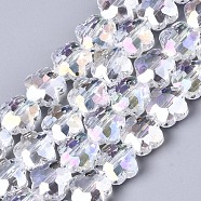 Electroplate Glass Beads Strands, AB Color Plated, Faceted, Flower, Clear, 9.5x10x5.5mm, Hole: 1mm, about 70pcs/strand, 25.59 inch(65cm)(EGLA-S176-09B-A01)