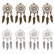 NBEADS 16Pcs 2 Colors Tibetan Style Alloy Big Pendants, Woven Net/Web with Feather, Antique Bronze & Antique Silver, 65~66x28.5x1.5mm, Hole: 1.5mm, 8pcs/color(FIND-NB0001-48)