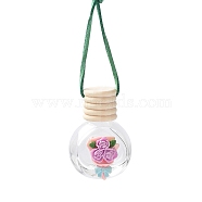 Empty Glass Perfume Bottle Pendants with Wood Cap, Aromatherapy Fragrance Essential Oil Diffuser Bottle, Car Hanging Decor, Rose Pattern, 3.5x5.2cm(DJEW-PW0002-04A)
