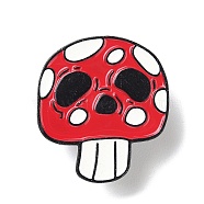 Halloween Black Zinc Alloy Skull Mushroom Enamel Pins, for Backpack Clothes, Red, 28x25x1mm(JEWB-L018-03EB-01)