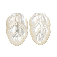 Natural White Shell Pendants, Leaf Charms, Creamy White, 19x12x2.5mm, Hole: 1.4mm(SSHEL-N038-09)