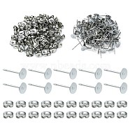 100Pcs 304 Stainless Steel Stud Earring Findings, Flat Round Pad Base Earring Settings, with 100Pcs Friction Ear Nuts, Stainless Steel Color, 12x5mm, Pin: 0.8mm(STAS-YW0001-43E)