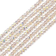 Transparent Electroplate Glass Beads Strands, Faceted, Rondelle, AB Color Plated, PapayaWhip, 4~4.5x3~3.5mm, Hole: 0.8mm, about 150~152pcs/strand, 17.91~19.69 inch(45.5~50cm)(EGLA-F156-AB03)
