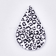 Printed Wooden Big Pendants, Dyed, Teardrop with Leopard Print, Colorful, 59x36x2.5mm, Hole: 1.5mm(WOOD-S051-05K)