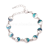 Natural Shell Link Chain Bracelet for Women, Yin-yang, 7-1/2 inch(19cm)(PW-WG31200-19)