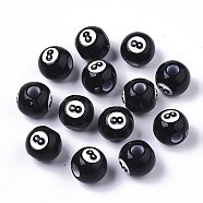 Spray Painted Acrylic Beads, Large Hole Beads, Billiards, Round with Number 8, Black, 12mm, Hole: 4mm(X-SACR-N009-05)