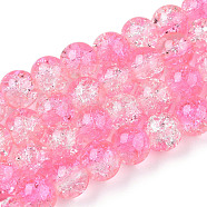 Baking Painted Crackle Glass Bead Strands, Two Tone, Round, Hot Pink, 8mm, Hole: 1.3~1.6mm, about 100pcs/strand, 31.4 inch.(CCG-S001-8mm-09-A)