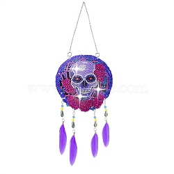 DIY Diamond Painting Hanging Pendants Decoraation Kits, Resin Rhinestones, Skull, 300x120mm(PW-WG39644-02)