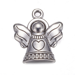 Tibetan Style Antique Silver Angel Pendants, Lead Free and Cadmium Free, Size: about 21mm long, 19mm wide, 3mm thick, hole: 2mm(X-TIBEB-A11978-AS-LF)