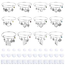 DIY Blank Geometry Alloy Charms Expandable Bangle Making Kit, Antique Silver, Inner Diameter: 65mm, Cabochon: 11.5~20x11.5~20x4~6.8mm(BJEW-DC00003)