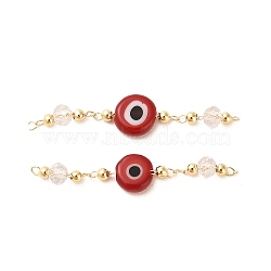 Handmade Evil Eye Lampwork with Glass Handmade Beaded Links Connectors, with Rack Plating Real 18K Gold Plated Brass Findings, FireBrick, 36mm, Hole: 1mm(KK-M266-09G-02)