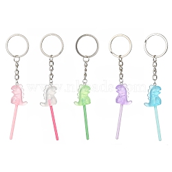 Resin Dinosaur Lollipop Pendant Keychain, with Iron Keychain Ring, 12.5cm(KEYC-JKC00522-01)