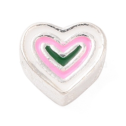 925 Sterling Silver Beads, with Enamel, Heart, Pearl Pink, 6x7x3.5mm, Hole: 1mm(STER-F056-02S-01)