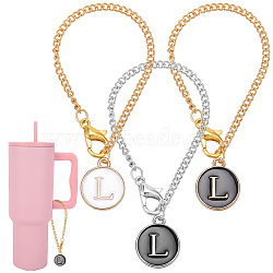 Flat Round with Letter Alloy Enamel Wine Glass Charms, with Iron Twisted Chains and Zinc Alloy Lobster Claw Clasps, Letter L, 128mm, 3pcs/set(AJEW-AB00184-12)