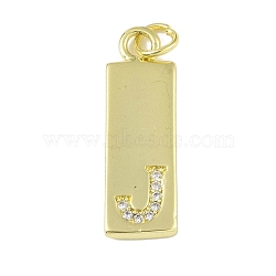 Brass Micro Pave Clear Cubic Zirconia Pendants, Real 18K Gold Plated, Rectangle, Letter J, 23.5x7.5x2mm, Hole: 3mm(KK-P266-06G-J)