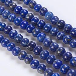 Natural Lapis Lazuli Beads Strands, Round, 6mm, Hole: 1mm, about 65pcs/strand, 15.3 inch(G-K254-01-6mm)