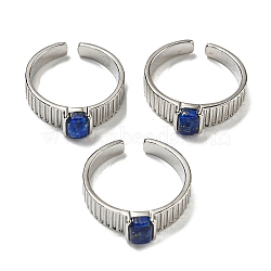 Natural Lapis Lazuli Adjustable Rings, with Platinum Brass Findings, Long-Lasting Plated, Jewely for Women, Rectangle, Adjustable(RJEW-K269-12P-06)
