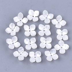 Cellulose Acetate(Resin) Bead Caps, 4-Petal, Flower, White, 14x14x6mm, Hole: 1.2mm(KK-S161-02A)