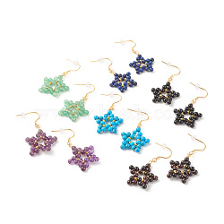 Natural Gemstone Star Dangle Earrings, Wire Wrapped Jewelry for Women, 53mm, Pin: 0.7mm(EJEW-JE04818)