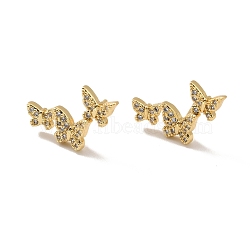 Crystal Rhinestone Triple Butterfly Stud Earrings, Rack Plating Brass Jewelry for Women, Cadmium Free & Lead Free, Real 18K Gold Plated, 12x17.5mm, Pin: 0.9mm(EJEW-M209-06G)