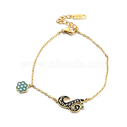 Enamel Flower Charm Bracelet, 304 Stainless Steel Jewelry for Women, Golden, 7-1/4 inch(18.3cm)(BJEW-P273-04G)