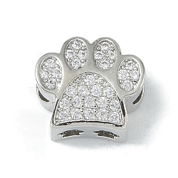 Rack Plating Brass Micro Pave Clear Cubic Zirconia Beads, Long-Lasting Plated, Lead Free & Cadmium Free, Paw Print, Platinum, 9x10x5.5mm, Hole: 2.5mm(KK-A220-03P)