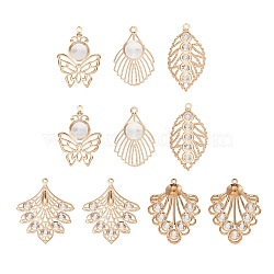 10Pcs 5 Styles Iron Rhinestone Pendants, Leaf Charms, Light Gold, Crystal, 47~52.5x28.5~43x5~8mm, Hole: 1.2~2.7mm, 2Pcs/style(IFIN-YW0001-93)