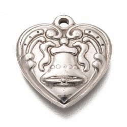 Non-Tarnish 304 Stainless Steel Pendants, Heart with Bell, Stainless Steel Color, 19x18x3mm, Hole: 1.6mm(STAS-H126-29P)