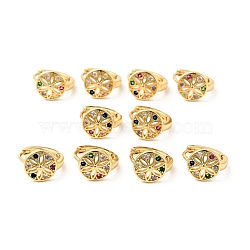 Cubic Zirconia Flower Hoop Earrings, Real 18K Gold Plated Brass Jewelry for Women, Cadmium Free & Nickel Free & Lead Free, Mixed Color, 13x13x9.5mm, Pin: 1mm(EJEW-G312-19G-01)