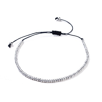 Nylon Thread Braided Beads Bracelets, with Glass Seed Beads and 304 Stainless Steel Beads, Silver, 1-5/8 inch~2-3/4 inch(3.9~7cm)