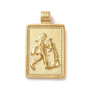 304 Stainless Steel Pendants, Rectangle with Constellations, Real 14K Gold Plated, Aquarius, 25x14x2mm, Hole: 2mm