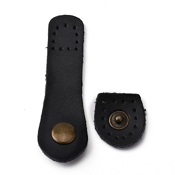 Cowhide Leather Bag Accessories, with Antique Bronze Tone Iron Findings, Bag replacement Accessories, Black, 2.8~8.2x2.45~2.5x0.6cm, Hole: 1.2mm, 2pcs/set