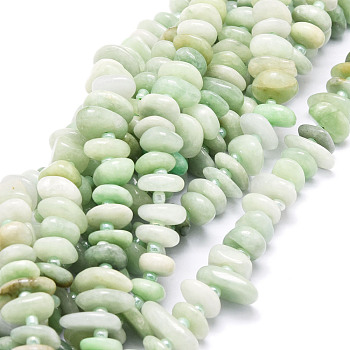 Natural Myanmar Jade/Burmese Jade Beads Strands, Nuggets, 8~11x9~14x1.5~5mm, Hole: 0.8mm, about 74pcs/strand, 15.55''(39.5cm)