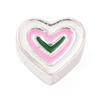 925 Sterling Silver Beads, with Enamel, Heart, Pearl Pink, 6x7x3.5mm, Hole: 1mm