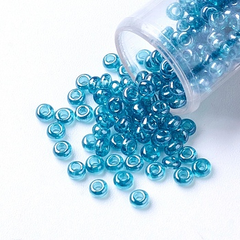 12/0 Grade A Round Glass Seed Beads, Transparent Colours Lustered, Light Sea Green, 2x1.5mm, Hole: 0.3mm