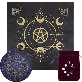 1Pc Round Eco-friendly Rubber Pendulum Altar Mats, Starry Sky Rubber Pad for Divination, 1Pc Non-woven Square Altar Tarot Tablecloth, 1Pc Velvet Jewelry Bags, Tarot Card, Mixed Patterns