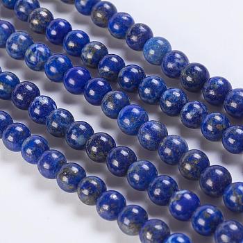 Natural Lapis Lazuli Beads Strands, Round, 6mm, Hole: 1mm, about 65pcs/strand, 15.3 inch