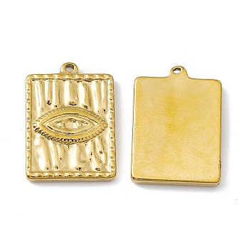 Vacuum Plating 304 Stainless Steel Pendant Rhinestone Settings, Wave Textured, Rectangle with Eye Pattern Charms, Golden, Fit for 2mm Rhinestone, 21x15x2.2mm, Hole: 1.2mm