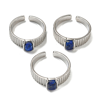 Natural Lapis Lazuli Adjustable Rings, with Platinum Brass Findings, Long-Lasting Plated, Jewely for Women, Rectangle, Adjustable