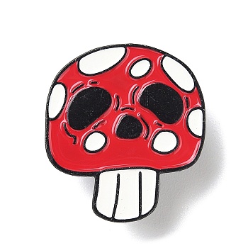 Halloween Black Zinc Alloy Skull Mushroom Enamel Pins, for Backpack Clothes, Red, 28x25x1mm