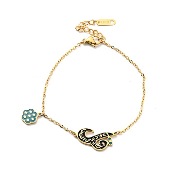 Enamel Flower Charm Bracelet, 304 Stainless Steel Jewelry for Women, Golden, 7-1/4 inch(18.3cm)