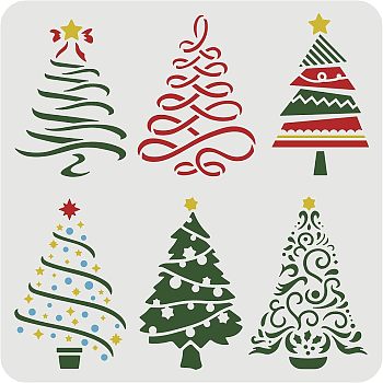 Large Plastic Reusable Drawing Painting Stencils Templates, for Painting on Scrapbook Fabric Tiles Floor Furniture Wood, Square, Christmas Tree Pattern, 300x300mm