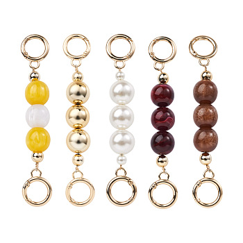 Givenny-EU 5Pcs 5 Colors Bag Chain Straps, with ABS Plastic Beads and Light Gold Alloy Spring Gate Rings, for Bag Replacement Accessories, Mixed Color, 14.3cm, 1pc/color