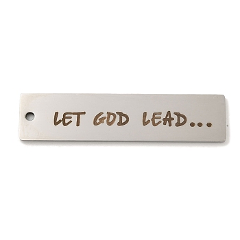 Non-Tarnish 201 Stainless Steel Big Pendants, Rectangle with Word Let God Lead Charms, Stainless Steel Color, 50x12x1.5mm, Hole: 2mm