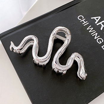 Snake Shape Alloy Large Claw Hair Clips, for Woman Thick Hair, Platinum, 49x105x50mm