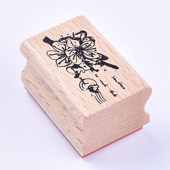 Wooden Stamps, Rectangle with Peach Blossom , BurlyWood, 40x27x25mm