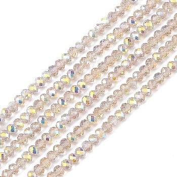 Transparent Electroplate Glass Beads Strands, Faceted, Rondelle, AB Color Plated, PapayaWhip, 4~4.5x3~3.5mm, Hole: 0.8mm, about 150~152pcs/strand, 17.91~19.69 inch(45.5~50cm)