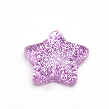 Resin Cabochons, with Glitter Powder, Star, Medium Orchid, 16x16.5~17x5~6mm