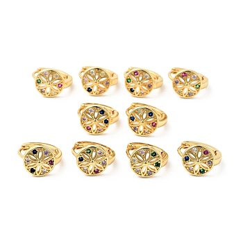 Cubic Zirconia Flower Hoop Earrings, Real 18K Gold Plated Brass Jewelry for Women, Cadmium Free & Nickel Free & Lead Free, Mixed Color, 13x13x9.5mm, Pin: 1mm