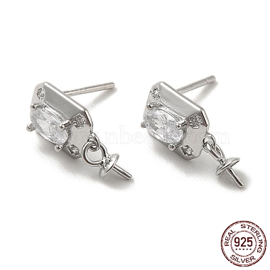 Real Platinum Plated Clear Square Sterling Silver+Cubic Zirconia Stud Earring Findings